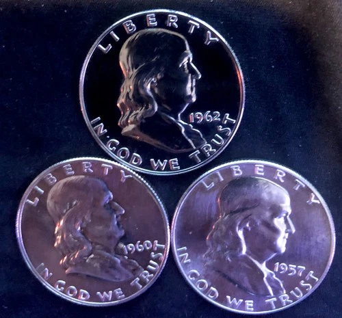 Franklin Half Dollar Proof Coin Lot 3 Various Dates Unc Silver