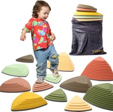 12-piece children's stepping stone set for indoor and outdoor obstacle courses.