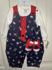 Vintage 90s Bib Overalls Baby Boy 6-9 Months Colorblock NWT Thermal Plus Shoes