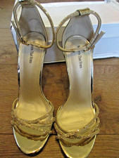 "Where's That From"  Gold Metallic Stiletto Heels With Rhinestone Strap. UK Siz5