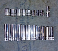 SANP ON 3/8 DR. CHROME METRIC 6 POINT STANDARD & DEEP PARTIAL SOCKET SETS 19 PCS