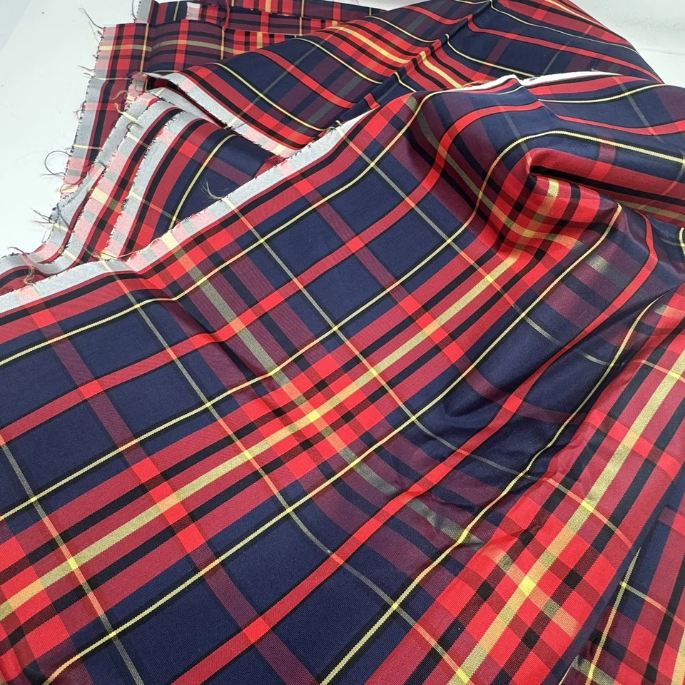 TELA DE TAFETÁN A CUADROS TARTÁN ROJO AZUL 43” Ancho X 3 Yardas Ralph Lauren Estilo Navidad Foto 4 de 4