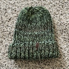 Handmade Chunky Knit Ribbed Beanie Unisex Brown And Green