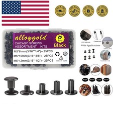 75 Sets Black Chicago Screws 1/4 3/8 1/2 Leather Assorted Kit 3 Sizes of Scr...