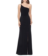 XSCAPE Womens 2-Tone Slit One Shoulder Gown Dress, Black, 4