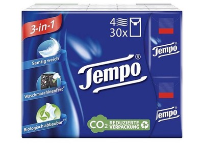 Tempo 3-Ply Pocket Tissues 4x30 Pack Soft Travel Tissue Packs 120 Count