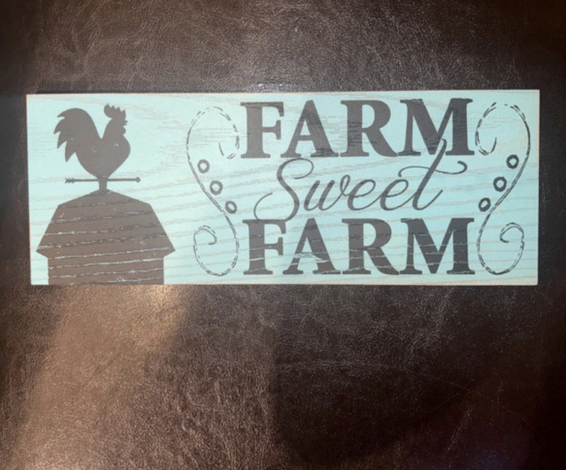 Farm Sweet Farm Farmhouse Wood Wall Sign Blue/Gray Rectangle Horizontal