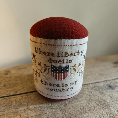 Handmade Cross Stitch Pin Cushion Drum Pinkeep Finished Piece