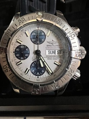 Breitling Superocean Chronograph Men's Watch Stainless Steel Blue Rubber Strap