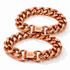 2 Pcs Solid Cuban Link Bracelet Pure Copper Chunky Chain Statement Jewelry 8.5