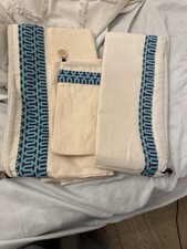 Tory Burch Beige Fabric Shoe Bags Set Blue Patterned Trim Drawstring Closure