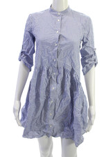 Madewell Women Striped Collared Shirt Dress Blue 3/4 Sleeve Size 2XS