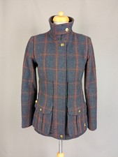Joules Size 12 Navy Blue Check 100% Wool Field Coat Country Jacket