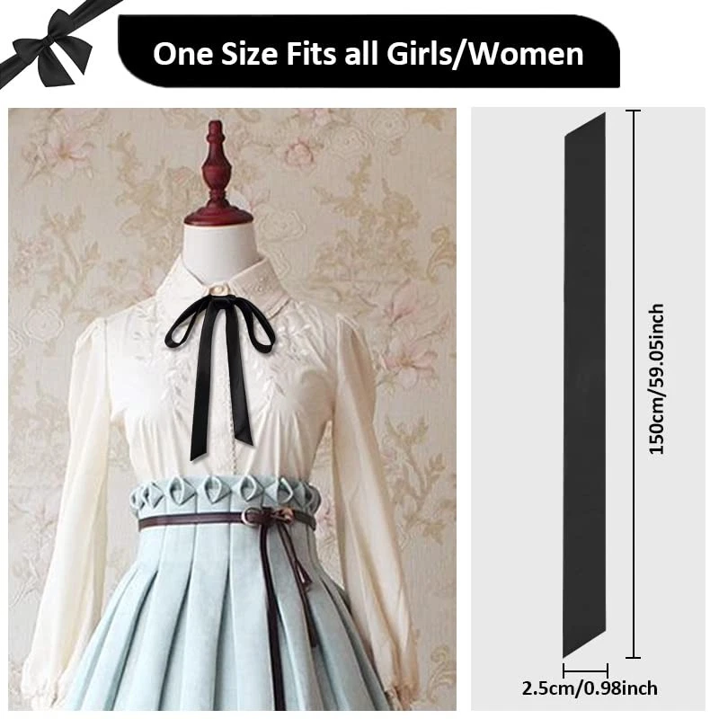  Pajarita para mujer, cinta de satén niñas pajarita para uniforme, negra Foto 3 de 4