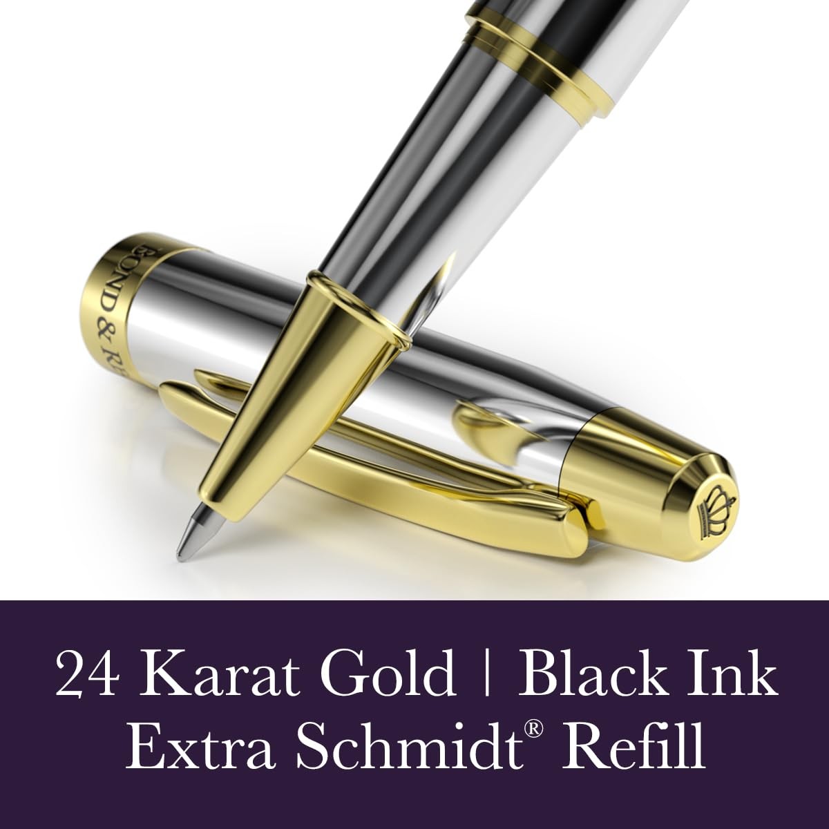 Bond & Regent Silver Chrome & 24K Gold Luxury Certified Rollerball
