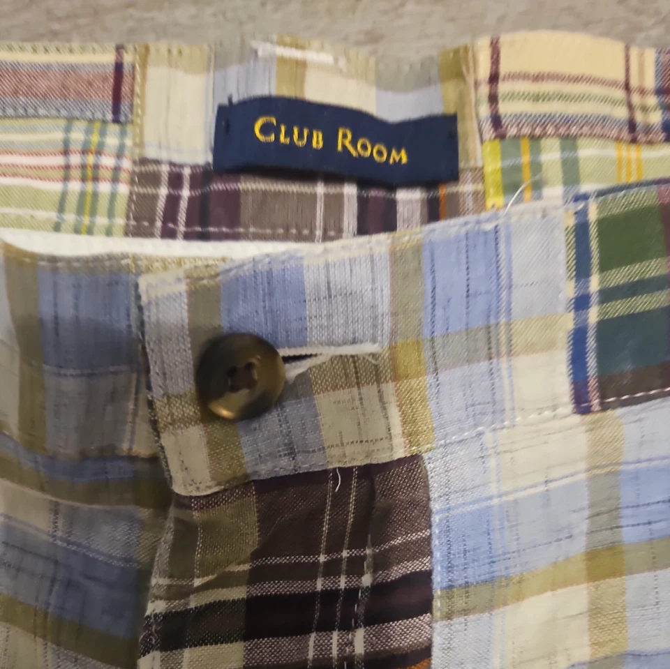 Pantalones Cortos Club Room Para Hombre Talla 36 Cintura 10 Entrepierna Madras Patchwork Hecho en India M90 Foto 3 de 4