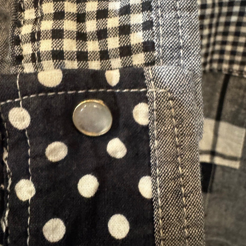 Denim and Co. Patchwork Black and White Button Do… - image 6
