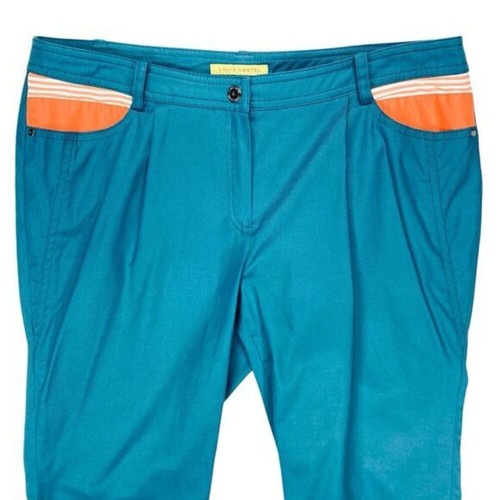 Louis Castel Cropped Golf Pants Womens 12 Teal Blue Striped Trim Outdoor Capri - 第 11/14 張圖片