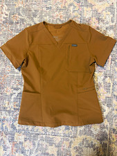 FIGS Women s Scrub Top M Brown Solid V-Neck Short Sleeve