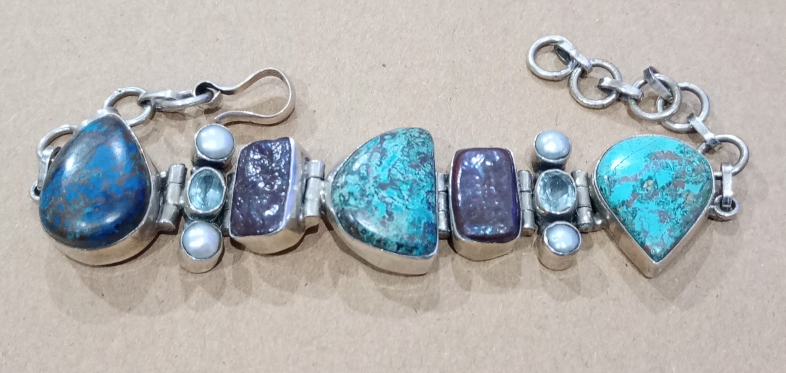 Solid Indian 925 Silver Multi Stone Bracelet Turq… - image 3