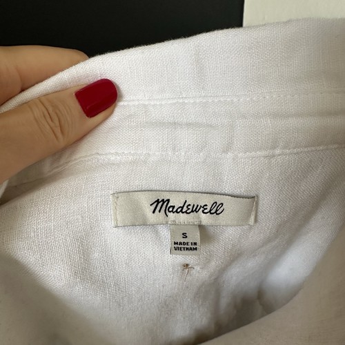 MADEWELL Leinenhemd Damen kleine Klappentasche Knopfleiste weiß kastige Passform NO994 * 85 $ - Bild 10 von 12