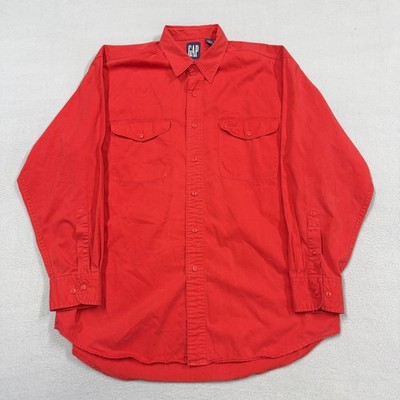 Vintage Gap Shirt Mens Large Red Solid Button Front Long Sleeve utility 90s