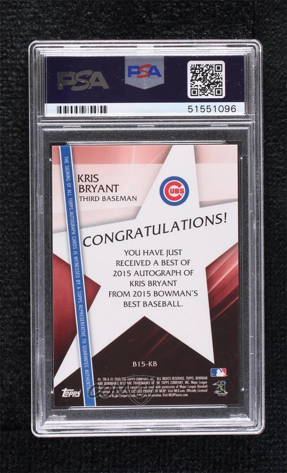 2015 Bowman's Best of Kris Bryant #B15-KB PSA 10 GEM MT Rookie Auto RC - Image 2 of 2