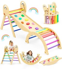 9-in-1 Montessori Climbing Triangle Set for Toddlers, Foldable Wooden Indoor Gym