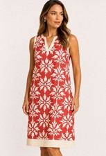 Ann Taylor Red Cream Floral Sheath Dress Sleeveless V-Neck Lined Size 6