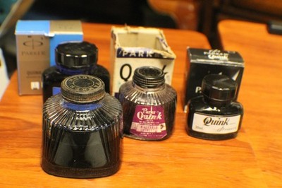 Two Rare & Vintage Set of ''PARKER QUINK '' & Two New Bottle with Boxes Blue Black