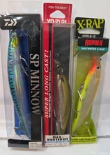 Lot of 3 - Daiwa SP Minnow, Mag Darter, Rapala X-Rap Floating Surfcasting Lures