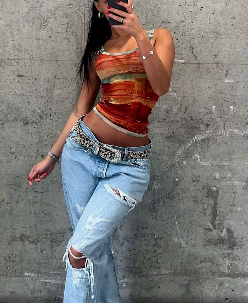 S M L Bare Midriff Tank Top Streetwear Vintage Fashion Summer Wear