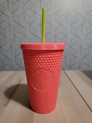 NEW Starbucks Tumbler Dragonfruit Studded - Glossy Coral Pink  16oz