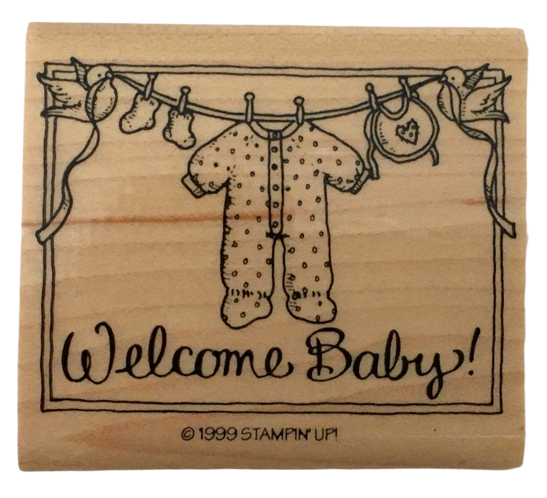 Stampin Up Rubber Stamp Laundry Line Square Welcome Baby Shower Card Making  Word | eBay