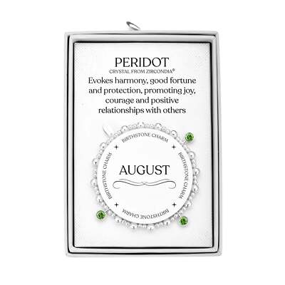 August (Peridot) Geburtsstein Stretch Bettelarmband mit Zitat Geschenkbox