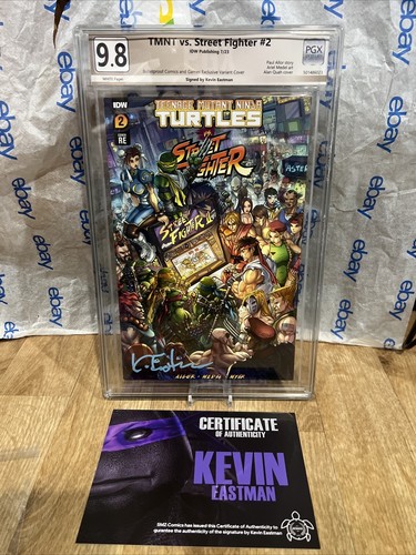 Teenage Mutant Ninja Turtles vs Street Fighter #2 Pgx Non Cgc 9.8 Firmato Eastman - Foto 3 di 6