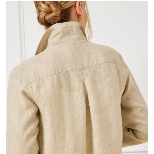 NEU Talbots Leinen Boyfriend Hemd M Flachs Haferflocken Bluse Neu mit Etikett UVP $ 99,50 Kostenloser Versand - Bild 3 von 4