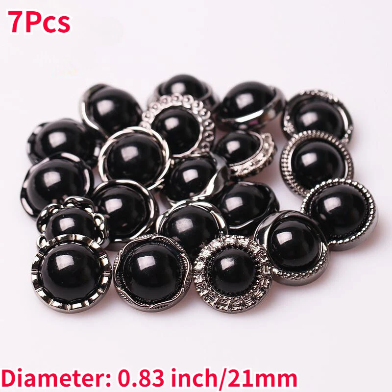 7x 21mm Black Round Buttons Metal Loop DIY Sewing for Trench Coat Jacket Classic - Image 2 of 4