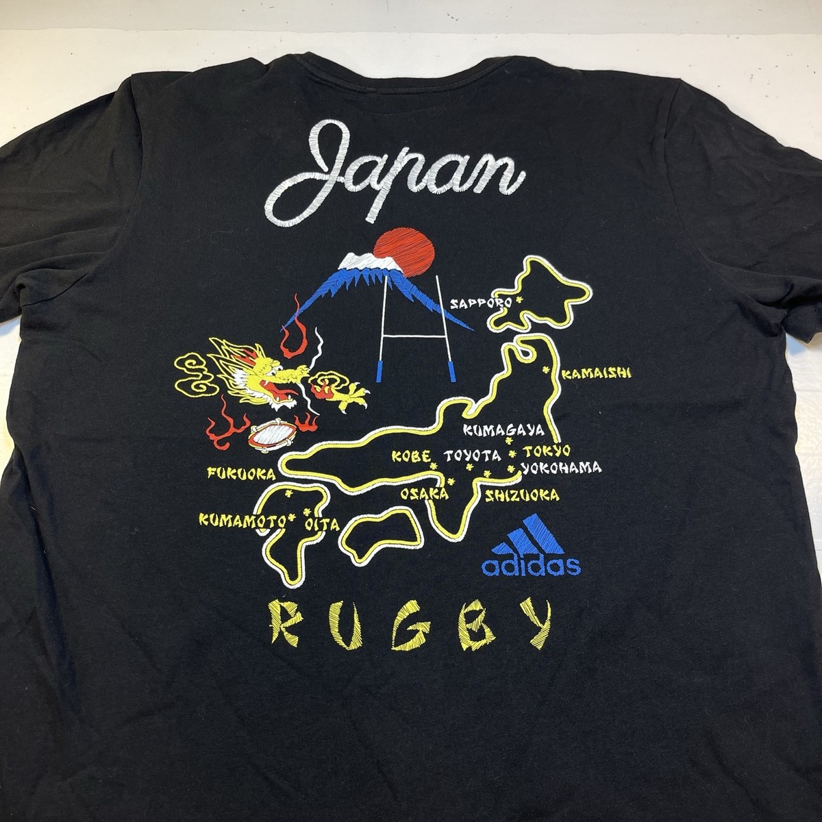 ADIDAS JAPAN RUGBY JAPANESE DRAGON MAP Sukajan Style TEE T SHIRT