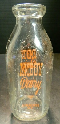 Vintage Amboy Dairy Syracuse, NY Quart Milk Bottle 8.75'' x '' x 3'' Very Good