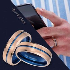 Men's Wedding Engagement Tungsten Carbide Ring - Rose Gold / Blue Interior 