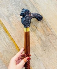 Handcurved Designer Lion Head Handle Victorian Spiral Wooden Walking Stick Cane