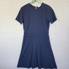 Michael by Michael Kors Dress Nav Blue Horizontal Ribbed Knit Round Neck Quality