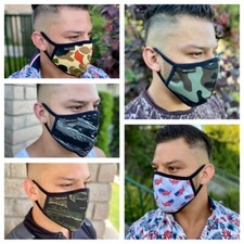 Set of 2 Fabric Face Mask Cotton Twill Facial Cover Handmade Camouflage USA