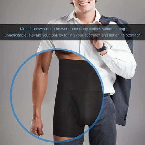 Men's High Waist Compression Boxer Shorts Girdle Pants Body Shaper Tummy Control - Picture 4 of 18