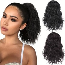 Natural As Human Claw Clip In Ponytail Hair Extensions Drawstring Short Curly UK