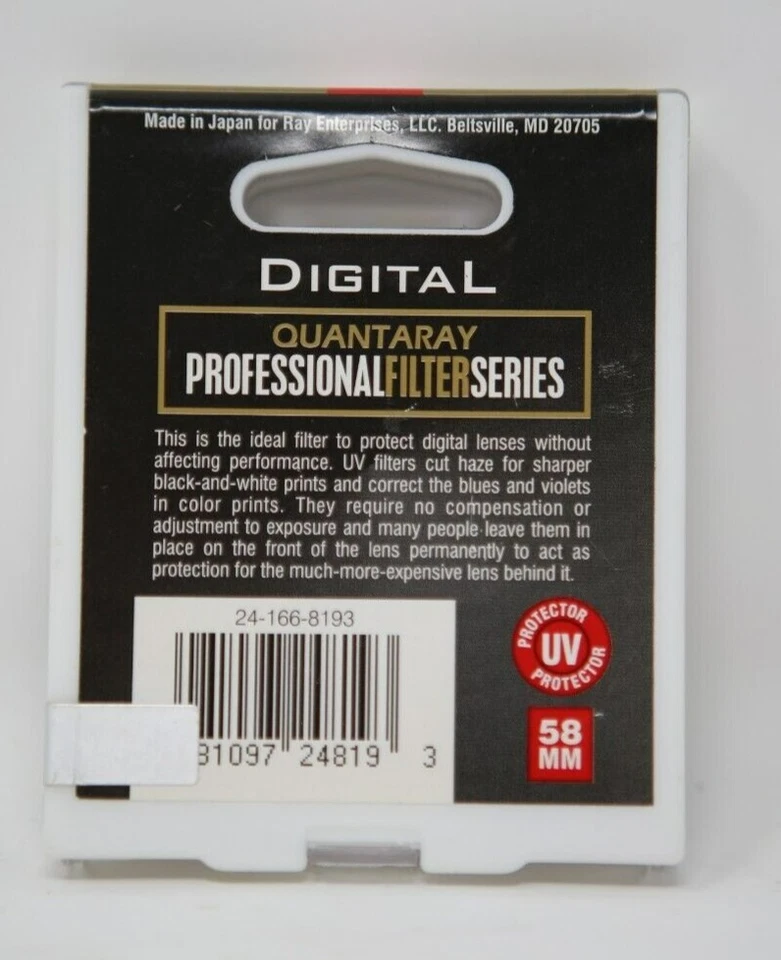 Quantaray 58mm UV Pro-Digital Professional Filter New Sealed Made in Japan - Image 4 of 4