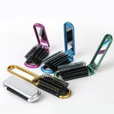 ONE New Folding Hair Brush With Mirror Compact Pocket Size Travel Car Purse Bag