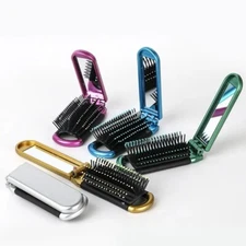 ONE New Folding Hair Brush With Mirror Compact Pocket Size Travel Car Purse Bag