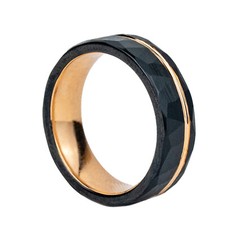 8/6 mm Black Hammered Solid Tungsten Ring Gold Grooved Line Men Wedding Band